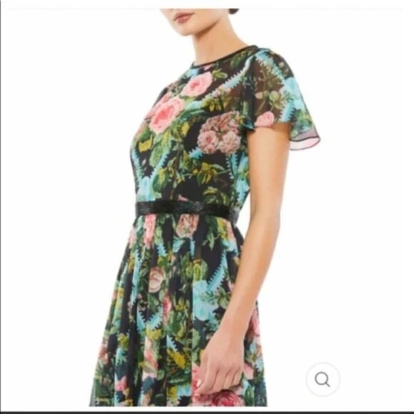 MAC DUGGAL FLORAL ILLUSION FLUTTER SLEEVE MIDI DRESS Size 16 NEW 9149 - Picture 2 of 8